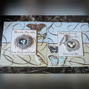 Decorative Ceramic Wall Plaques with Birds and Butterflies